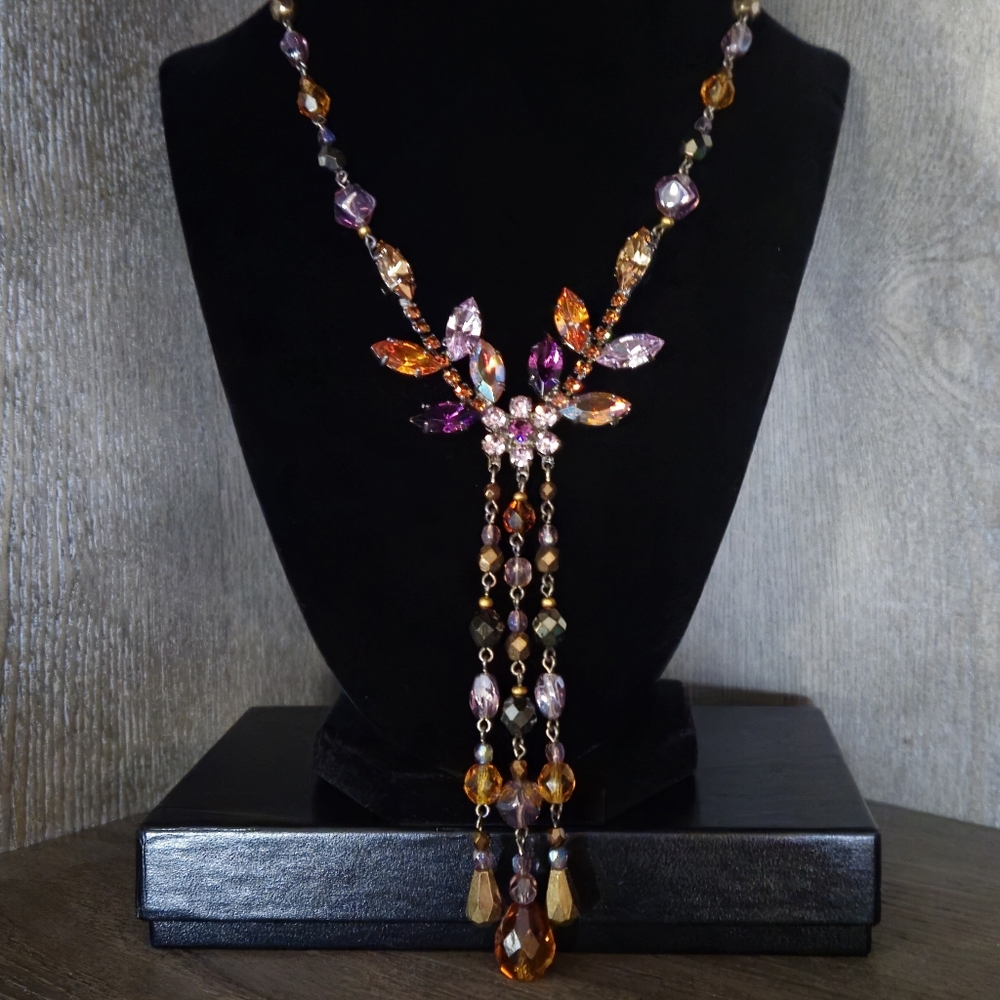 NICKY BUTLER Honey Multi Crystal & Rhinestone Tassel Designer NB Necklace NWT